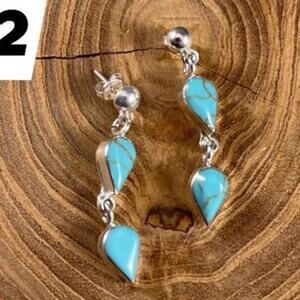 Sterling Silver Artisan Double Teardrop Turquoise Dangle Earrings